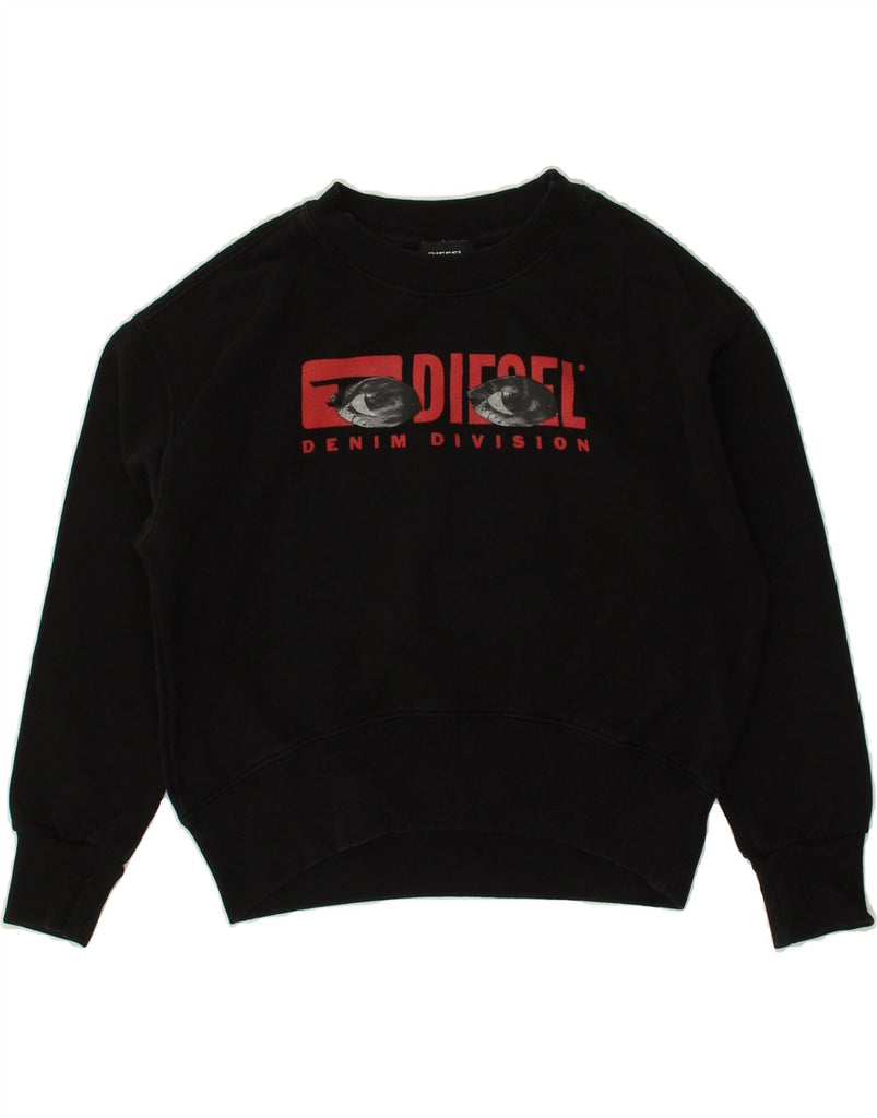 DIESEL Girls Loose Fit Graphic Sweatshirt Jumper 7-8 Years Black | Vintage Diesel | Thrift | Second-Hand Diesel | Used Clothing | Messina Hembry 