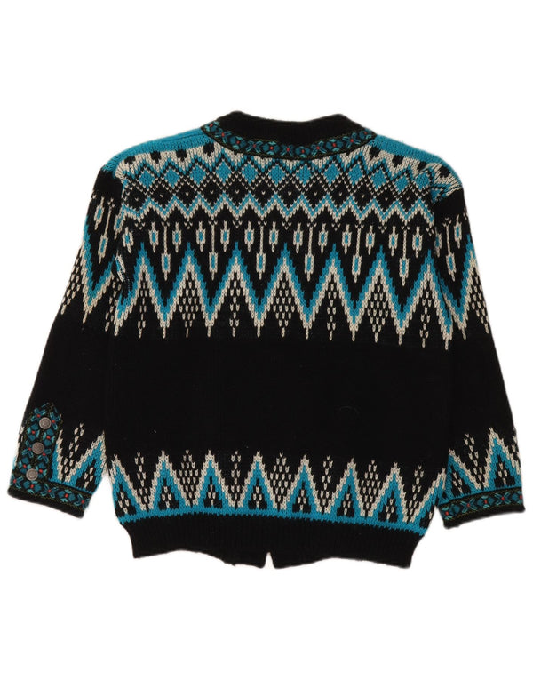 Vintage Womens Cardigan Sweater UK 14 Medium Black Fair Isle Wool
