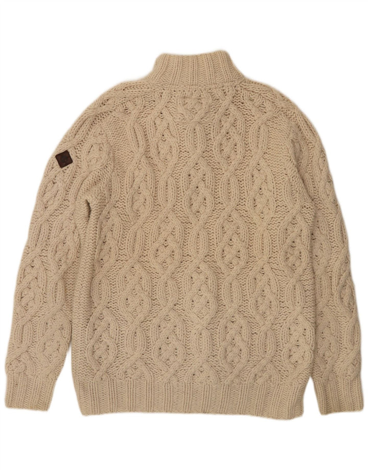 Timberland Mens Button Neck Jumper Sweater Large Off White Wool