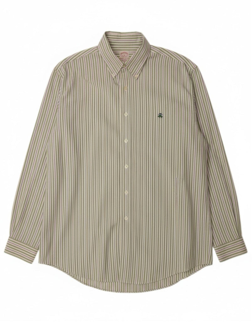 BROOKS BROTHERS Mens 346 Shirt Large Green Striped Cotton Vintage Brooks Brothers and Second-Hand Brooks Brothers from Messina Hembry 
