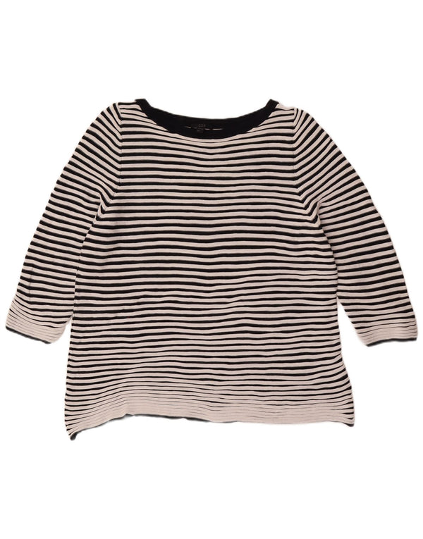 Cos Womens Top 3/4 Sleeve UK 16 Large White Striped Cotton