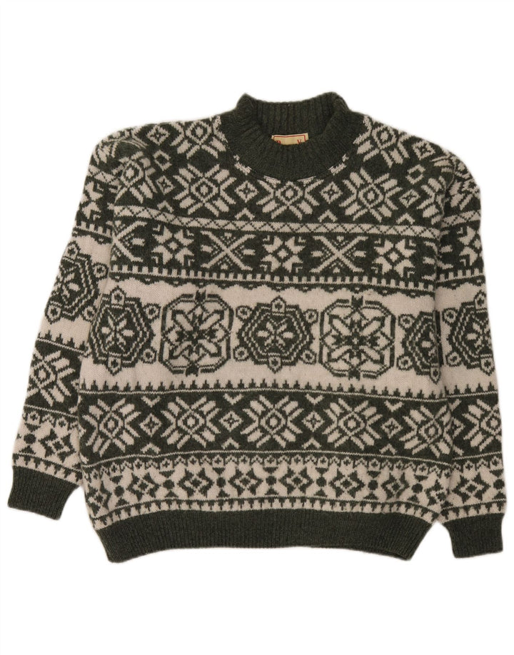 Bromley Mens Turtle Neck Jumper Sweater Large Green Fair Isle