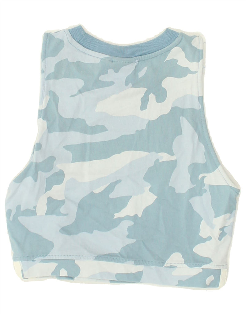 ADIDAS Womens Crop Graphic Vest Top UK 6 XS Blue Camouflage Cotton | Vintage Adidas | Thrift | Second-Hand Adidas | Used Clothing | Messina Hembry 