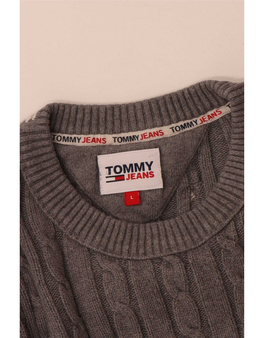 Tommy Hilfiger Mens Crew Neck Jumper Sweater Large Grey Cotton