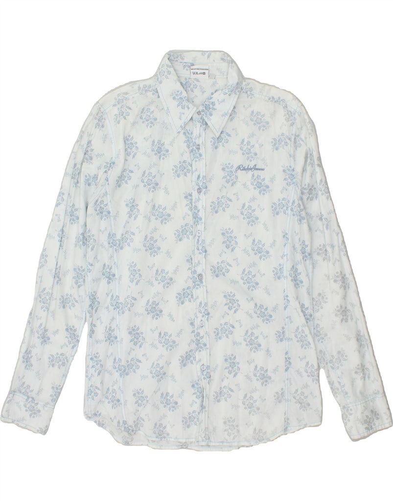 VINTAGE Mens Shirt Large Off White Floral Cotton Vintage Vintage and Second-Hand Vintage from Messina Hembry 