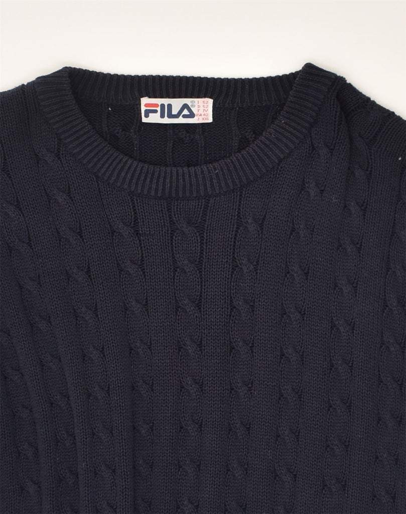 FILA Mens Crew Neck Jumper Sweater US 42 Large Navy Blue Cotton | Vintage Fila | Thrift | Second-Hand Fila | Used Clothing | Messina Hembry 