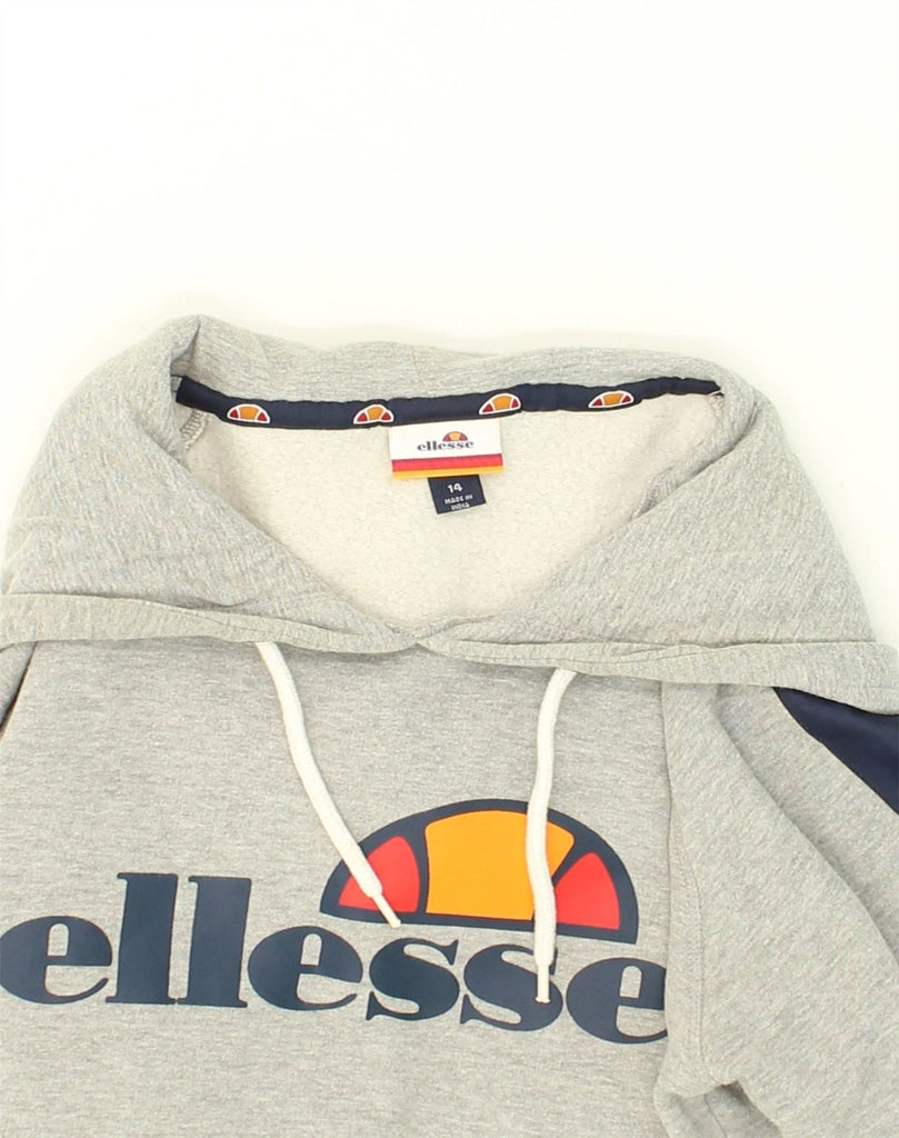 ELLESSE Womens Graphic Hoodie Jumper UK 14 Large  Grey Cotton | Vintage Ellesse | Thrift | Second-Hand Ellesse | Used Clothing | Messina Hembry 