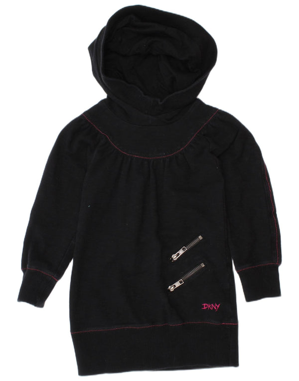 Dkny Girls Hooded Jumper Dress 3-4 Years Black Cotton
