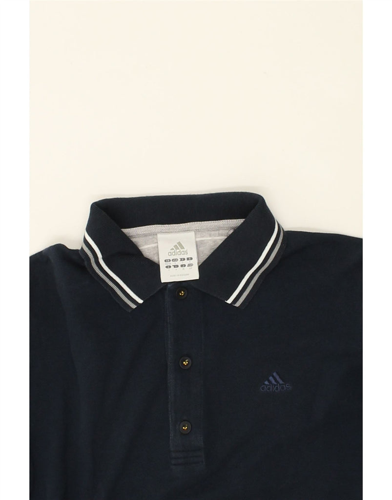 ADIDAS Mens Long Sleeve Polo Shirt UK 36/38 Small Navy Blue Cotton | Vintage Adidas | Thrift | Second-Hand Adidas | Used Clothing | Messina Hembry 