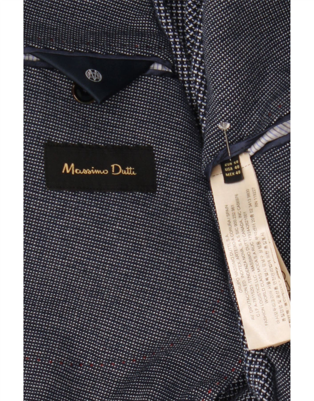 Massimo Dutti Mens 2 Button Blazer Jacket EU 58 2XL Navy Blue Cotton