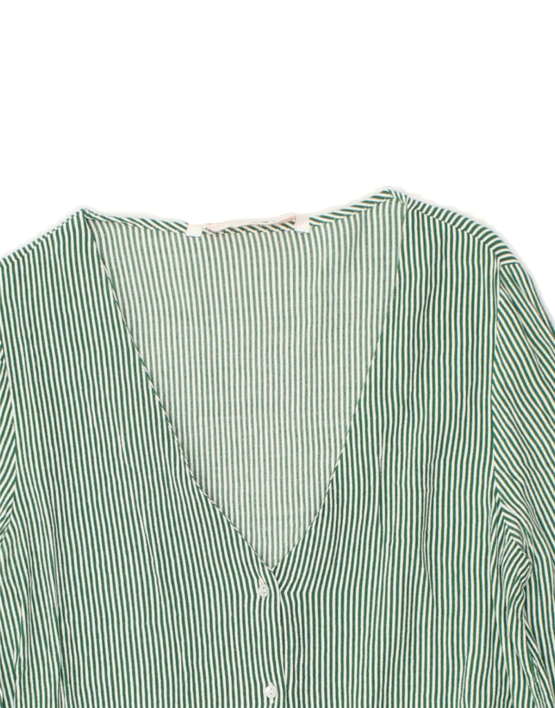 ZARA Womens Shirt Blouse UK 16 Large Green Striped Viscose | Vintage Zara | Thrift | Second-Hand Zara | Used Clothing | Messina Hembry 