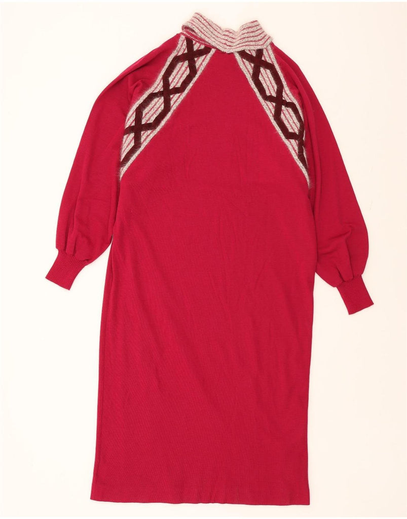 DOLOMITEN Womens Long Sleeve Jumper Dress UK 12 Medium Pink Geometric Wool Vintage Dolomiten and Second-Hand Dolomiten from Messina Hembry 