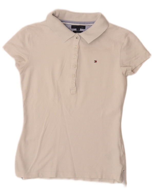 Tommy Hilfiger Womens Slim Fit Polo Shirt UK 6 XS White Cotton