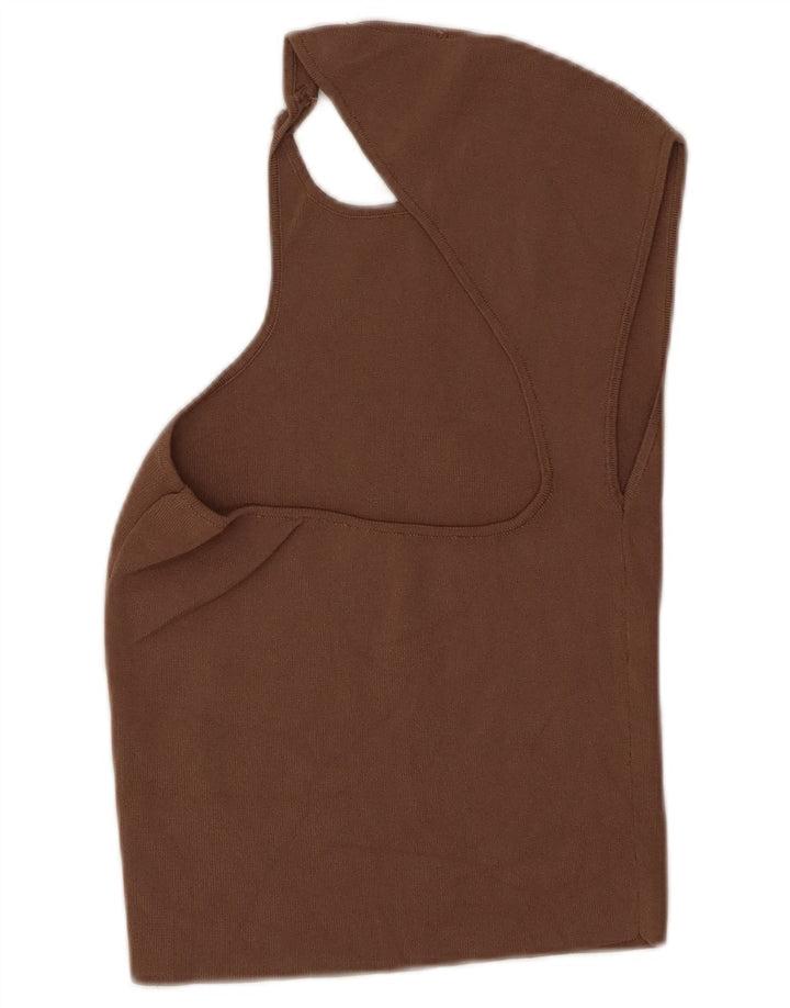 Zara Womens Cut Out Sleeveless Crop Top UK 12 Medium Brown Viscose