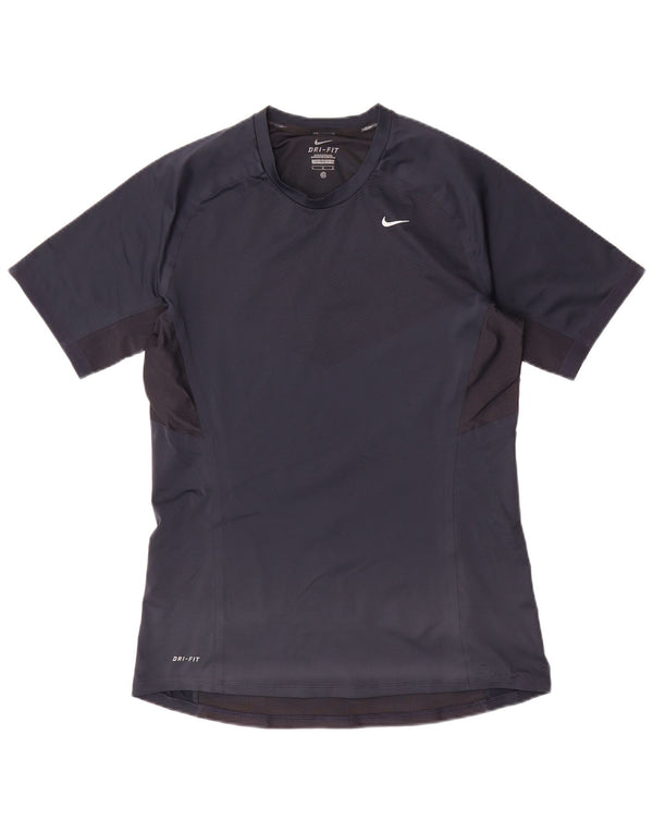 Nike Womens Dri Fit T-Shirt Top UK 14 Medium Navy Blue Colourblock