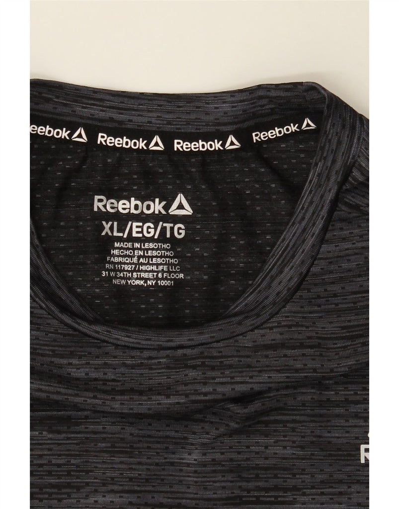 REEBOK Mens T-Shirt Top XL Grey Pinstripe Vintage Reebok and Second-Hand Reebok from Messina Hembry 