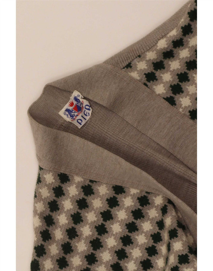 Vintage Womens Cardigan Sweater UK 8 Small Beige Geometric