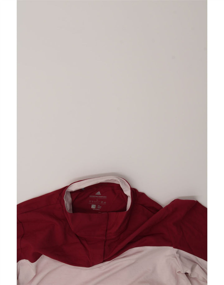 ADIDAS Womens Button Neck Sweatshirt Jumper UK 16 Large Pink Colourblock Vintage Adidas and Second-Hand Adidas from Messina Hembry 