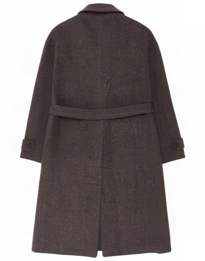 Marella Womens Oversized Overcoat UK 10 Small Grey Herringbone Wool