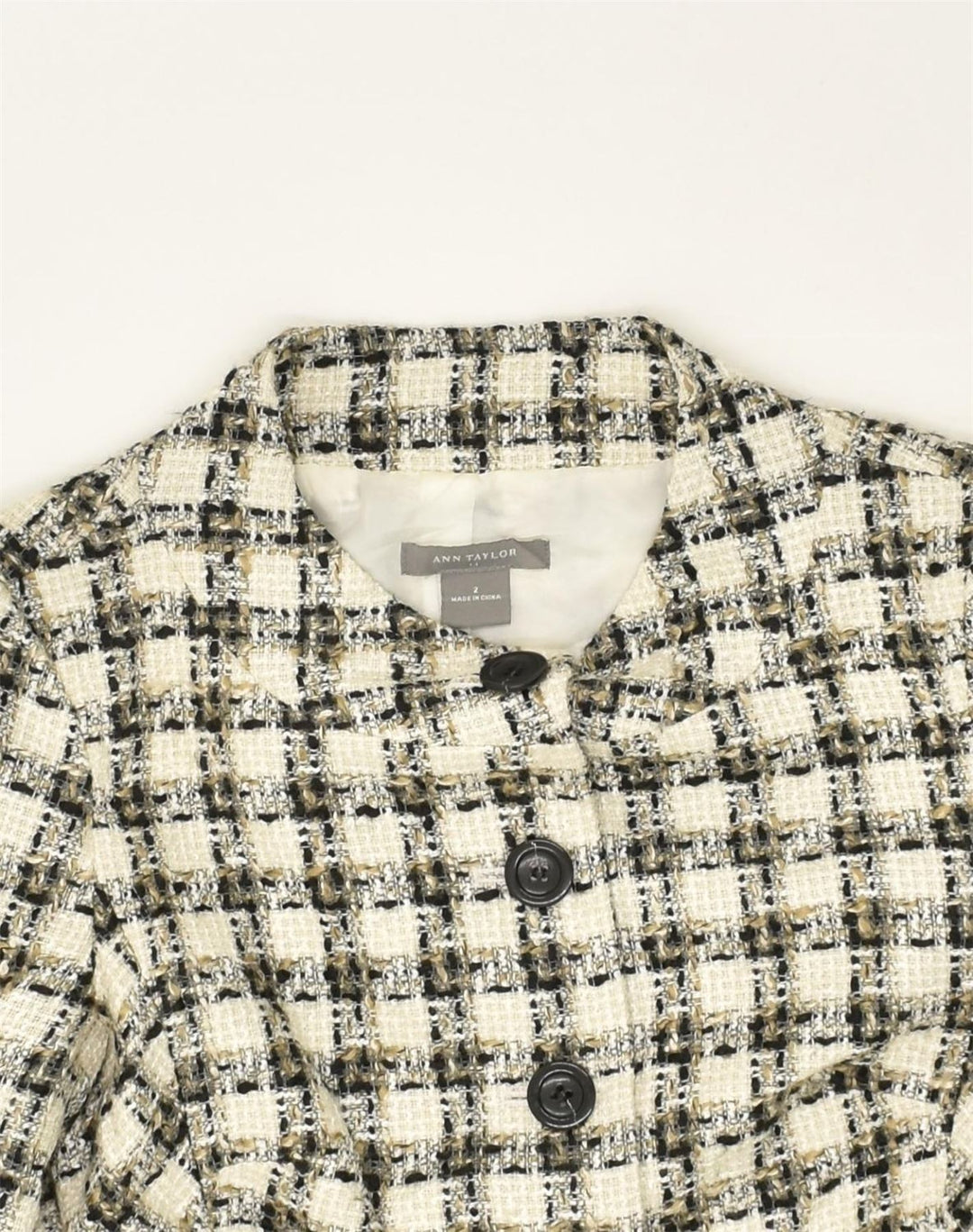ANN TAYLOR Womens Overcoat US 2 XS Beige Check | Vintage Ann Taylor | Thrift | Second-Hand Ann Taylor | Used Clothing | Messina Hembry 