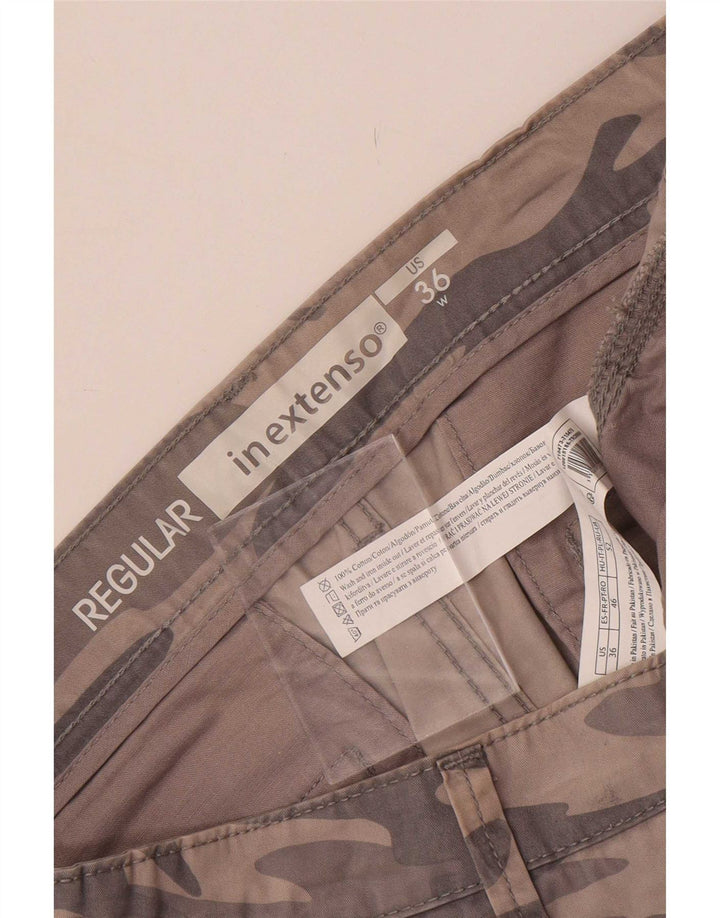 In Extenso Mens Regular Cargo Shorts W36 Large Grey Camouflage Cotton