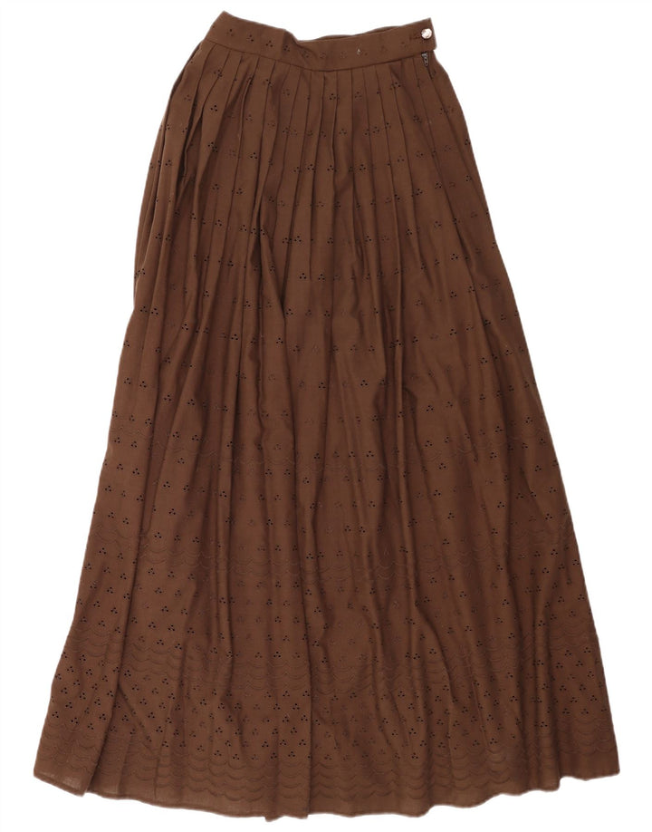 Vintage Womens Abstract Pattern Pleated Maxi Skirt W24 XS Brown