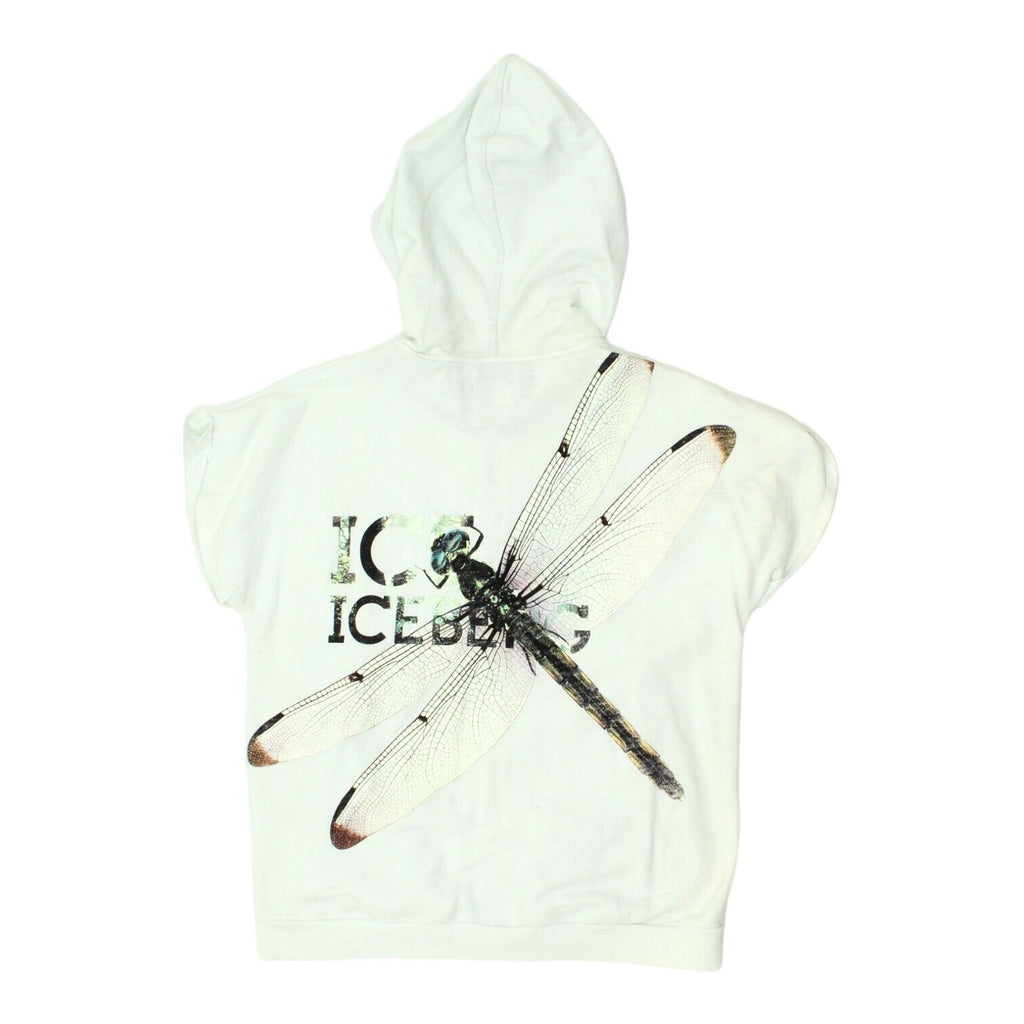 Ice Iceberg Dragonfly Print Mens White Short Sleeve Full Zip Hoodie | Designer | Vintage Messina Hembry | Thrift | Second-Hand Messina Hembry | Used Clothing | Messina Hembry 