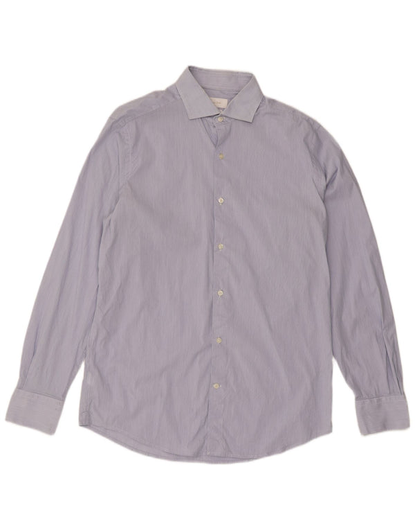 Massimo Dutti Mens Shirt Size 41 Medium Blue Pinstripe Cotton Classic