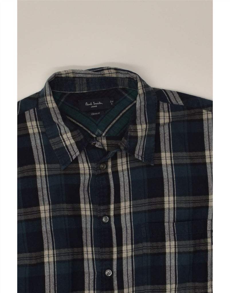 PAUL SMITH Mens Classic Fit Flannel Shirt XL Navy Blue Check Cotton | Vintage Paul Smith | Thrift | Second-Hand Paul Smith | Used Clothing | Messina Hembry 