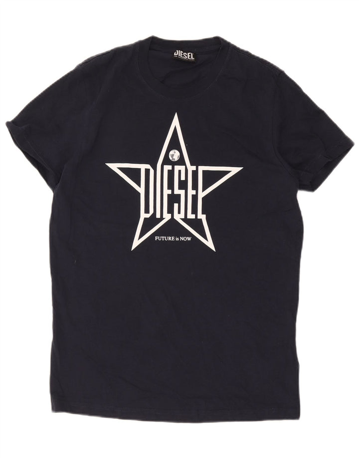 Diesel Mens Graphic T-Shirt Top Medium Navy Blue Cotton