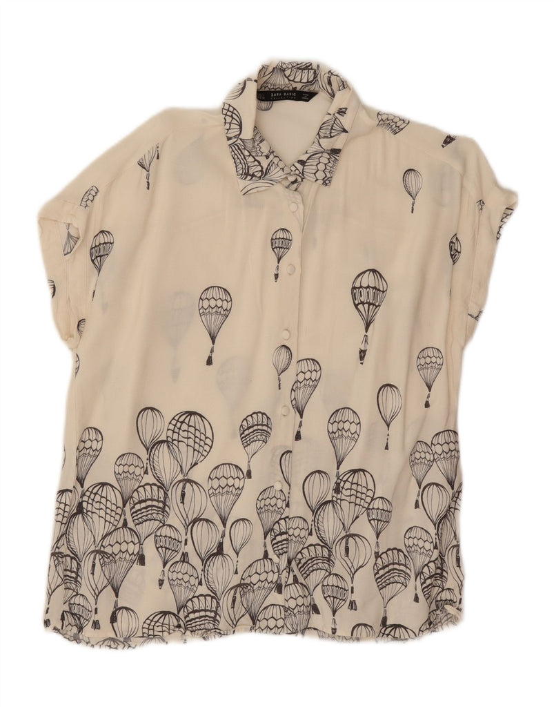 ZARA Womens Abstract Pattern Short Sleeve Shirt Blouse UK 16 Large White Vintage Zara and Second-Hand Zara from Messina Hembry 