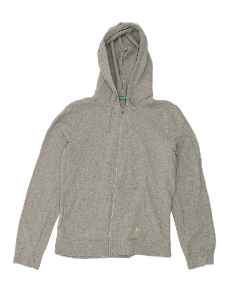 BENETTON Womens Zip Hoodie Sweater UK 14 Medium Grey Cotton Vintage Benetton and Second-Hand Benetton from Messina Hembry 