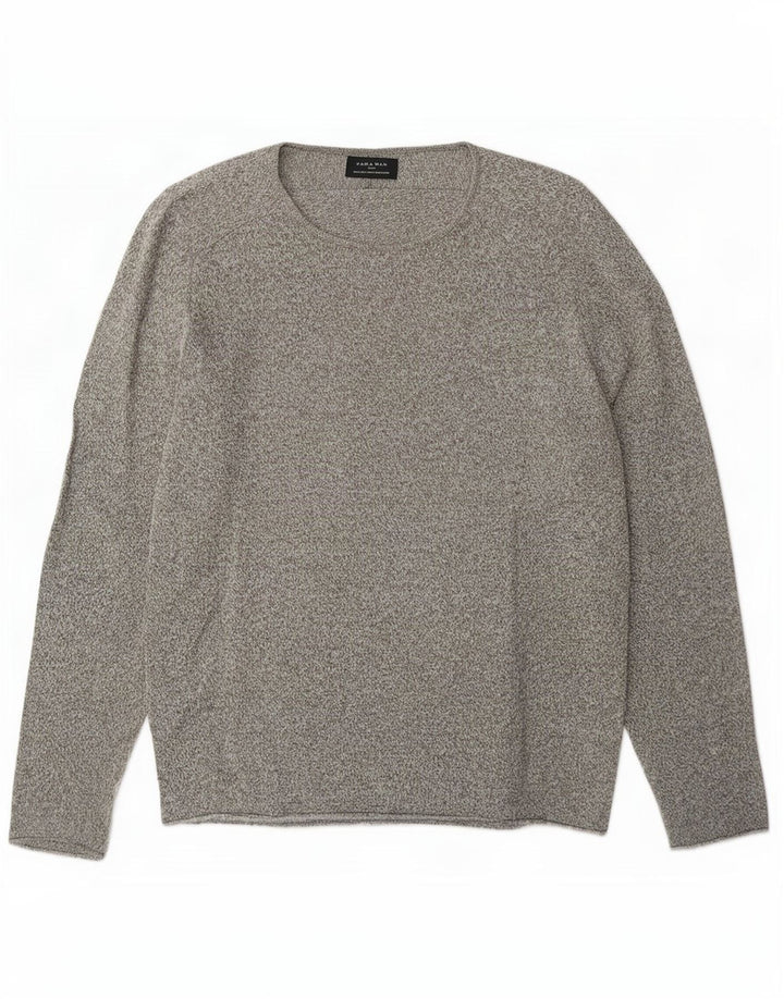 Zara Mens Boat Neck Jumper Sweater Large Grey Flecked Cotton