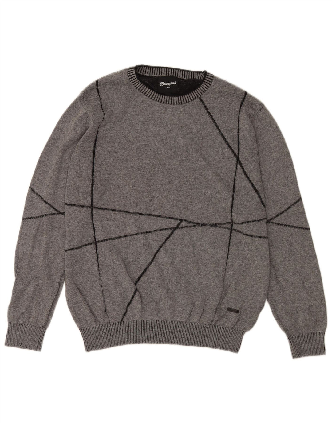 Wrangler Mens Crew Neck Jumper Sweater Medium Grey Geometric Cotton