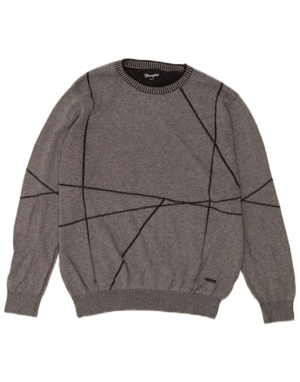 Wrangler Mens Crew Neck Jumper Sweater Medium Grey Geometric Cotton
