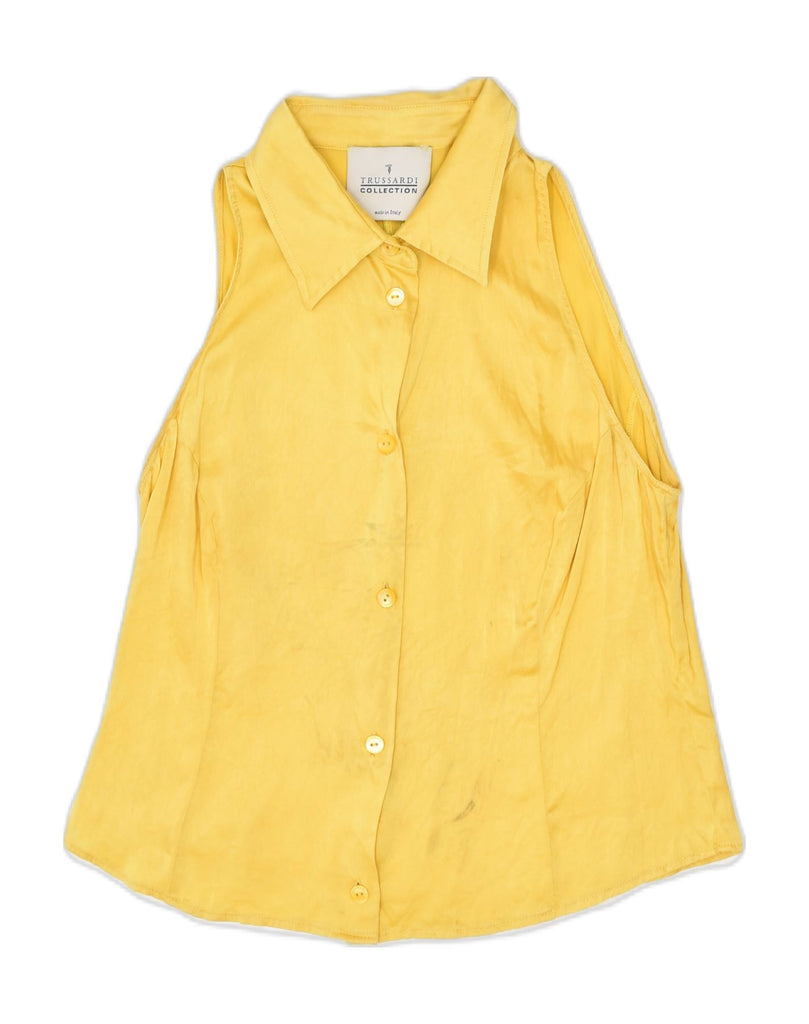 TRUSSARDI Womens Sleeveless Shirt Blouse UK 12 Medium Yellow Classic | Vintage | Thrift | Second-Hand | Used Clothing | Messina Hembry 