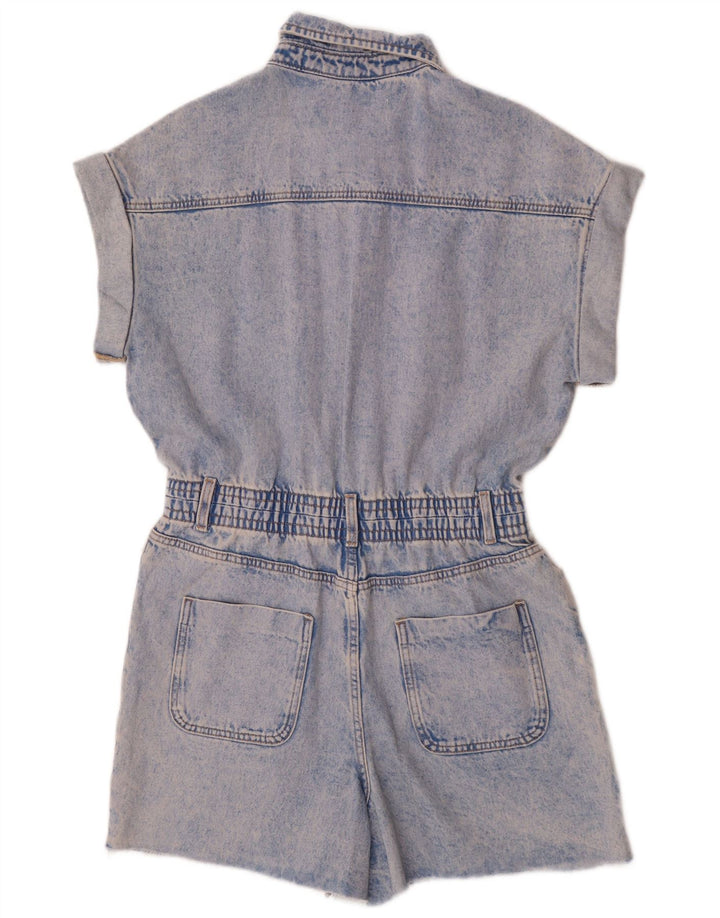 Zara Womens Denim Playsuit UK 14 Medium Blue Cotton