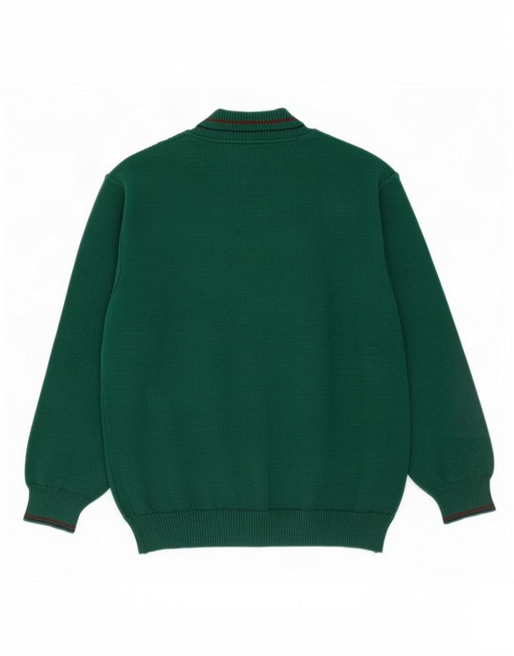 Il Granchio Mens V-Neck Jumper Sweater Large Green Argyle/Diamond Wool