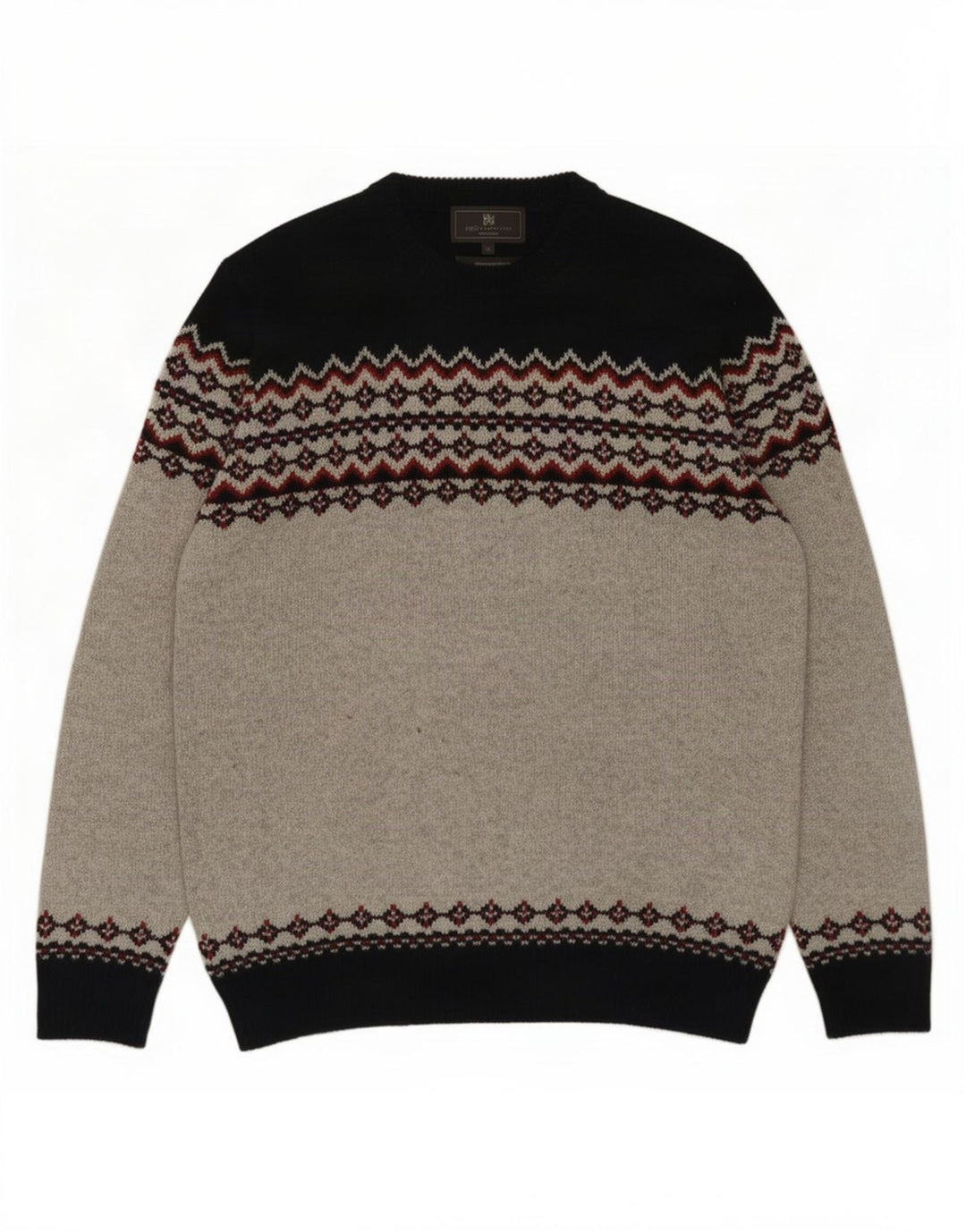 Marks & Spencer Mens Crew Neck Jumper Sweater Medium Grey Fair Isle