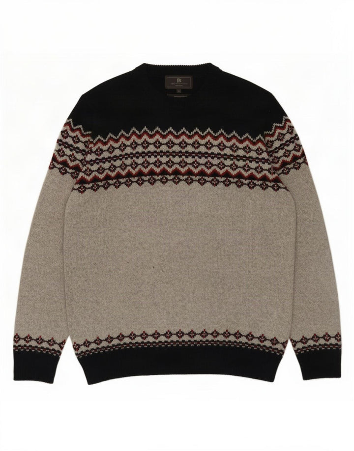 Marks & Spencer Mens Crew Neck Jumper Sweater Medium Grey Fair Isle