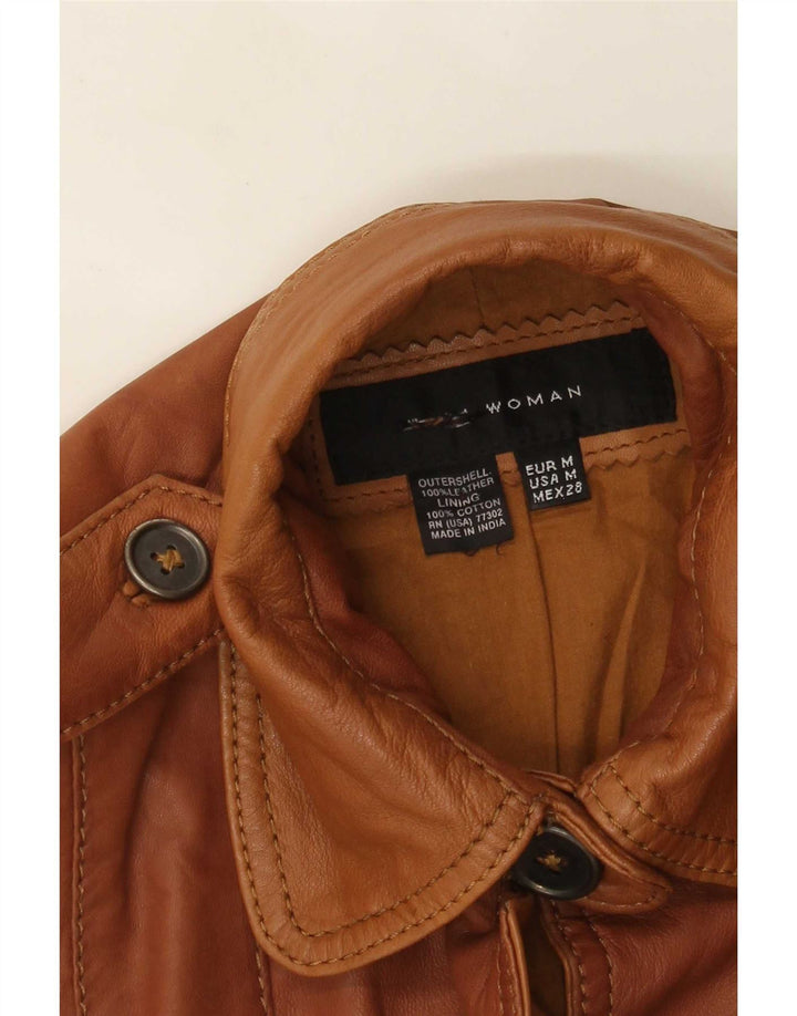 Zara Womens Military Leather Jacket UK 14 Medium Brown