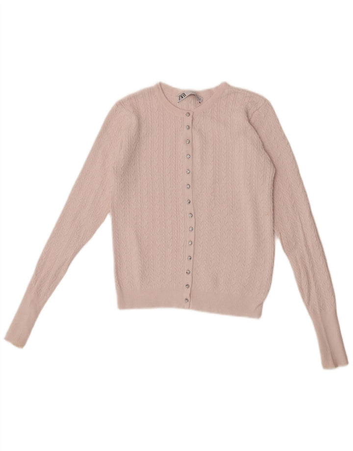 Zara Womens Crop Cardigan Sweater UK 8 Small Pink