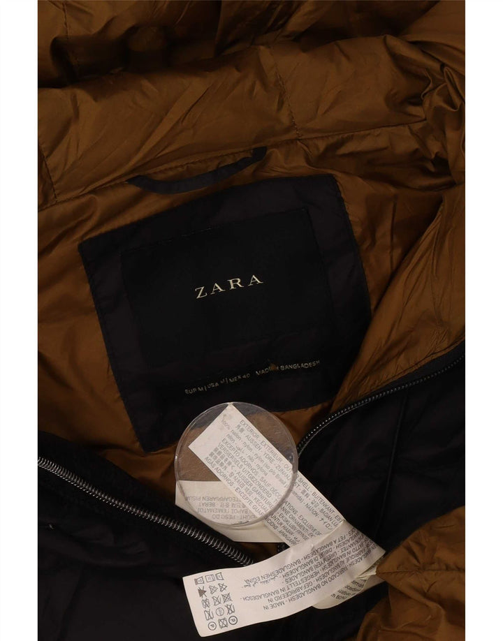 Zara Mens Hooded Padded Jacket UK 38 Medium Black Nylon