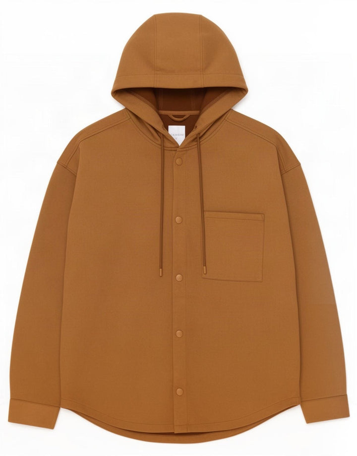 Zara Mens Hooded Lumberjack Shirt Medium Brown Polyester