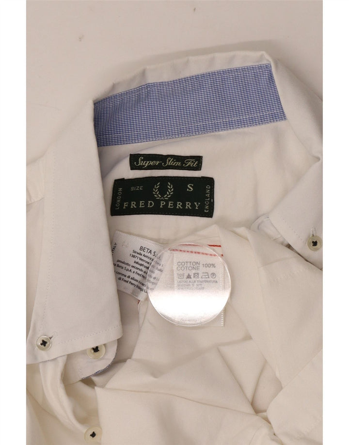 Fred Perry Mens Super Slim Fit Shirt Small White Cotton