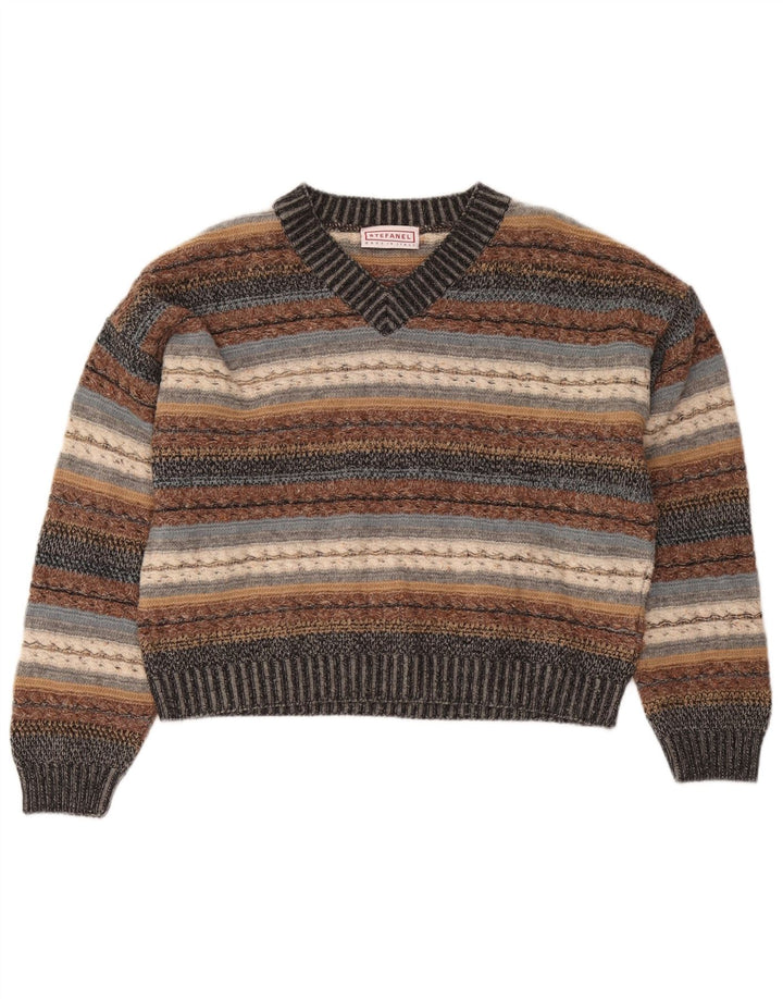 Stefanel Womens V-Neck Jumper Sweater UK 14 Large Multicoloured Striped