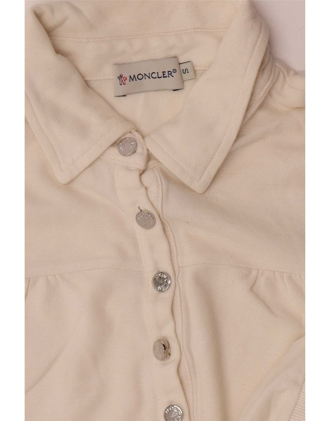 Moncler Womens Polo Shirt UK 10 Small Off White Striped