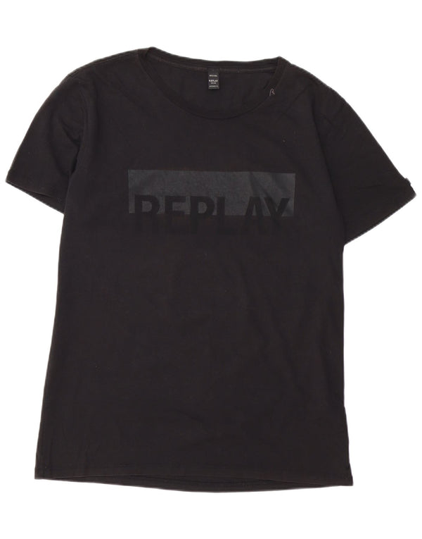 REPLAY Mens Graphic T-Shirt Top Large Black Cotton