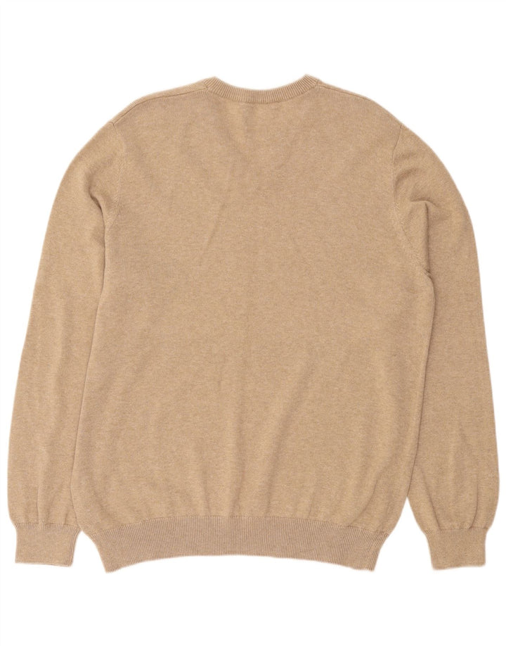 MARKS & SPENCER Mens V-Neck Jumper Sweater Large Brown Cotton