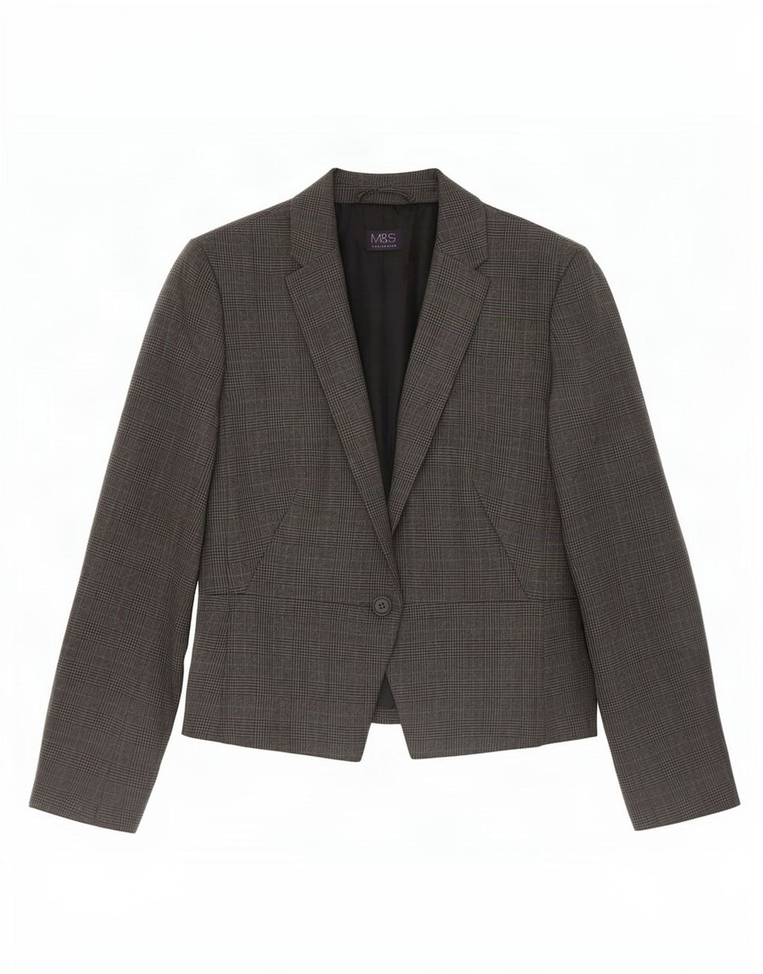 Marks & Spencer Womens 1 Button Blazer Jacket UK 12 Medium Grey Houndstooth